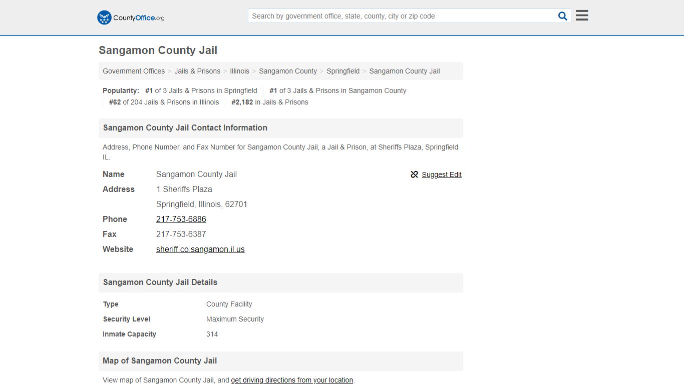 Sangamon County Jail - Springfield, IL (Address, Phone, and Fax)